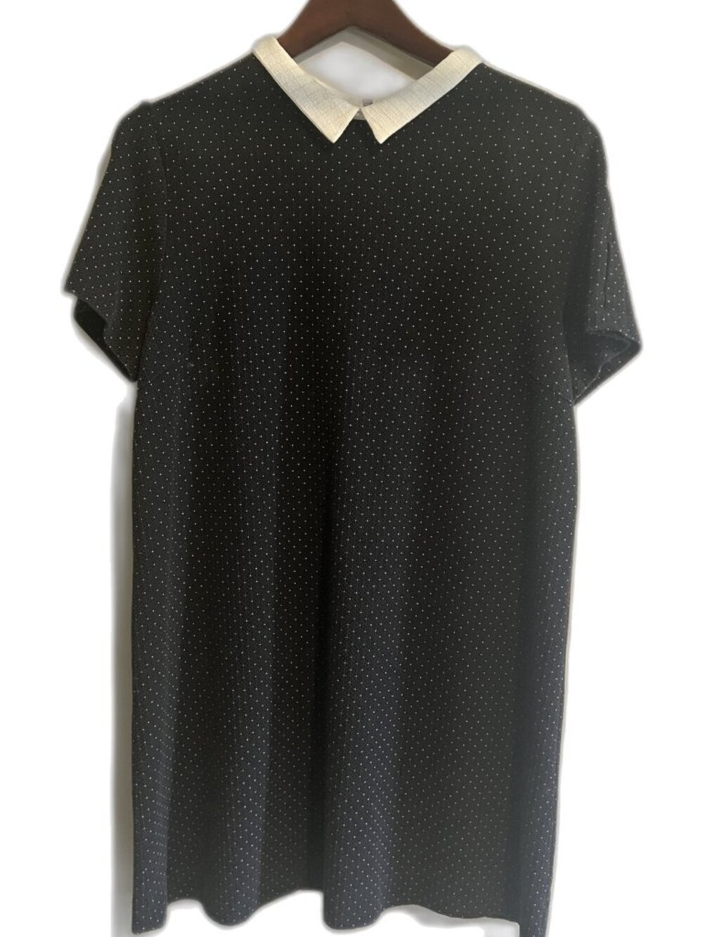 Zara Black Pin Dot Dress White Collar XL Zip Back
